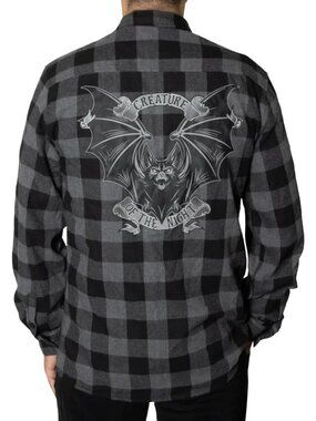 Kreepsville 666 Creature of the Night Black Gray Bat Flannel Shirt Goth Grunge